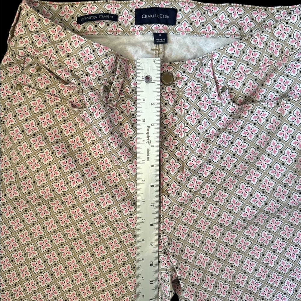 Charter Club Straight Leg Jeans with Pink and White Design - Picture 2 of 6